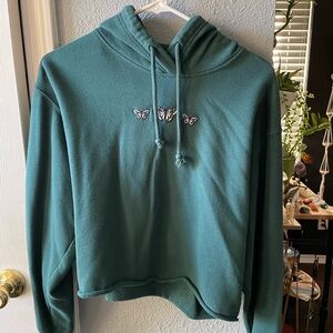 Green cropped butterfly Hollister hoodie - Size medium